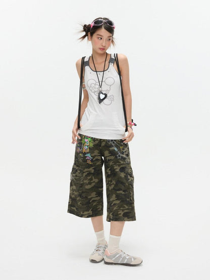 BETWEENAND Two Tone Beaded Faux Pocket Racerback Women&