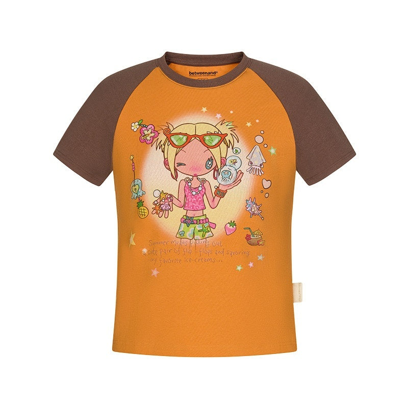 BETWEENAND_Two_Tone_Colorblock_Raglan_Short_Sleeve_Print_Women&