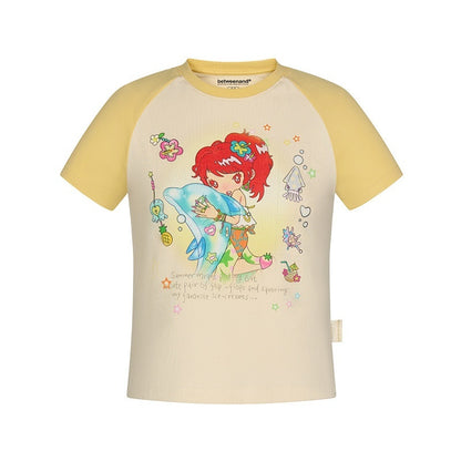 BETWEENAND_Two_Tone_Colorblock_Raglan_Short_Sleeve_Print_Women&