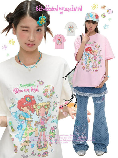 BETWEENAND Two Tone Creative Print Women&