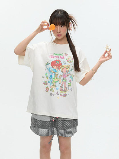 BETWEENAND Two Tone Creative Print Women&
