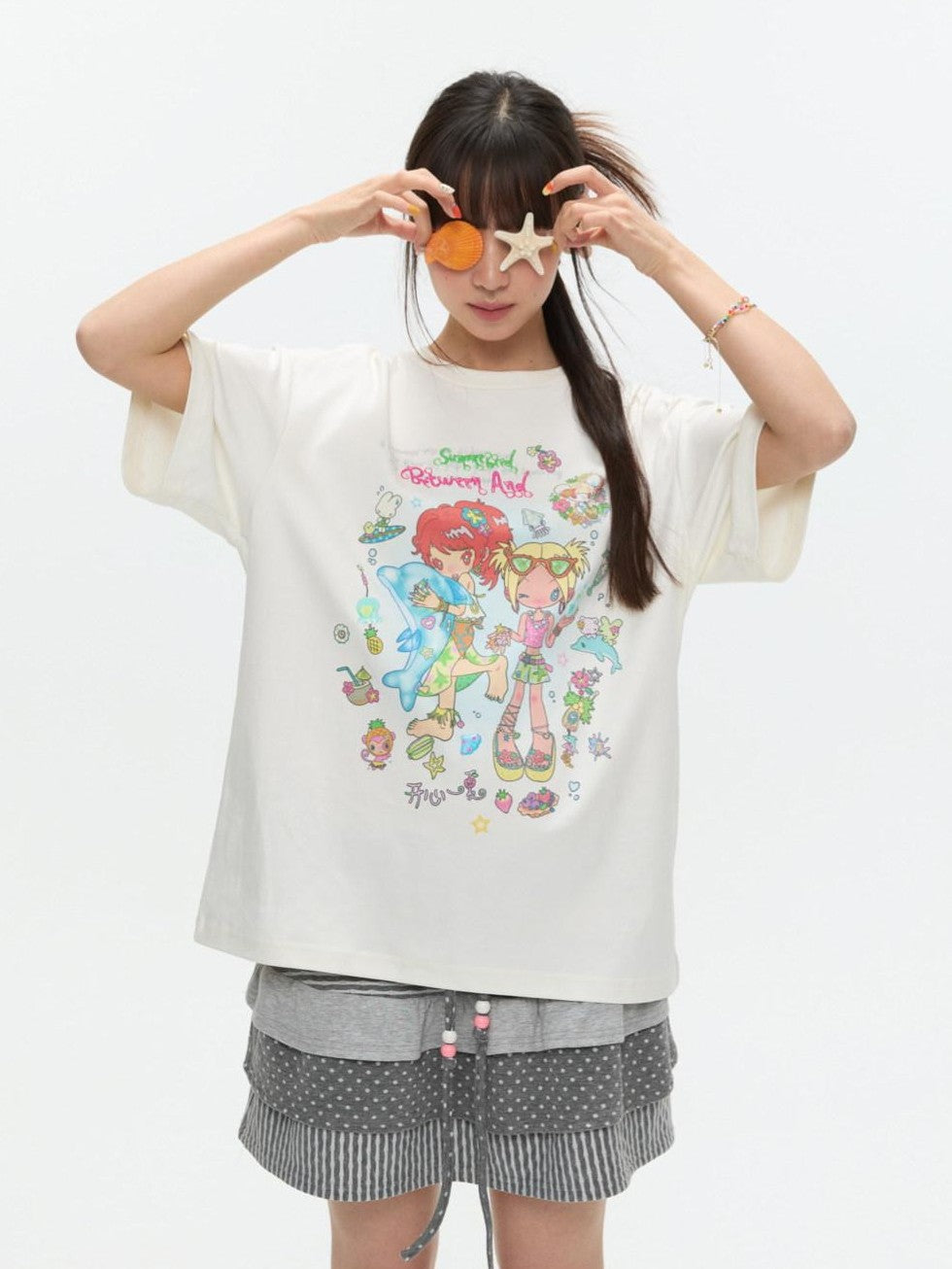 BETWEENAND Two Tone Creative Print Women&