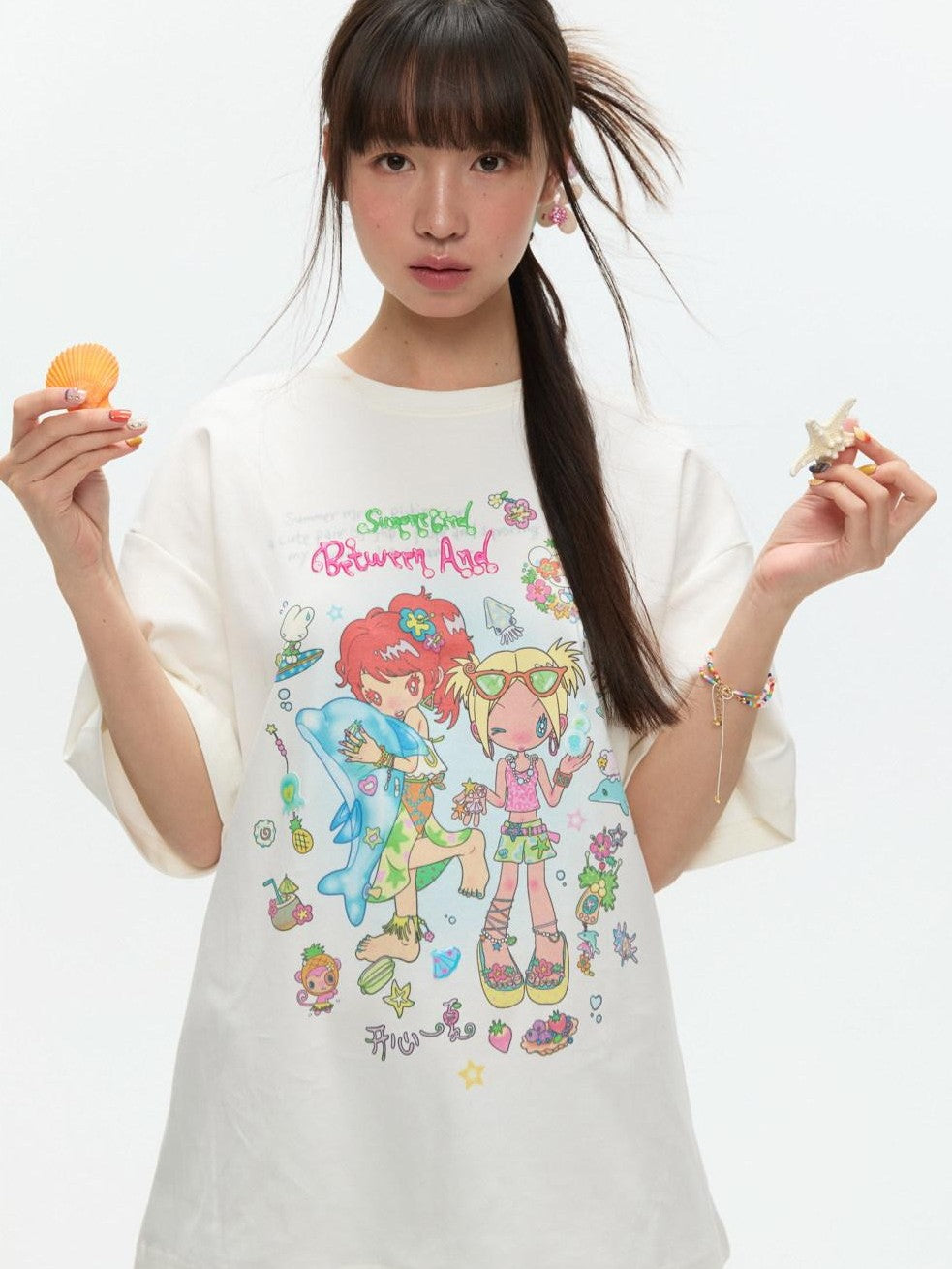 BETWEENAND Two Tone Creative Print Women&