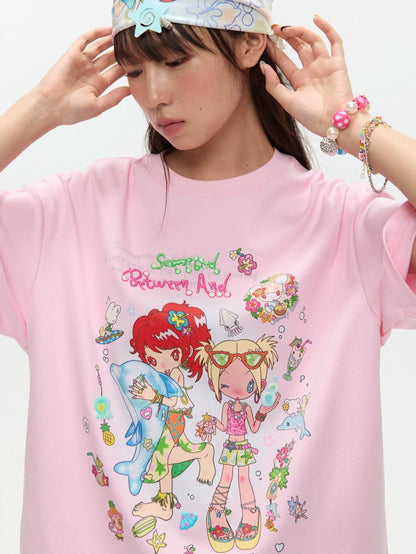 BETWEENAND Two Tone Creative Print Women&