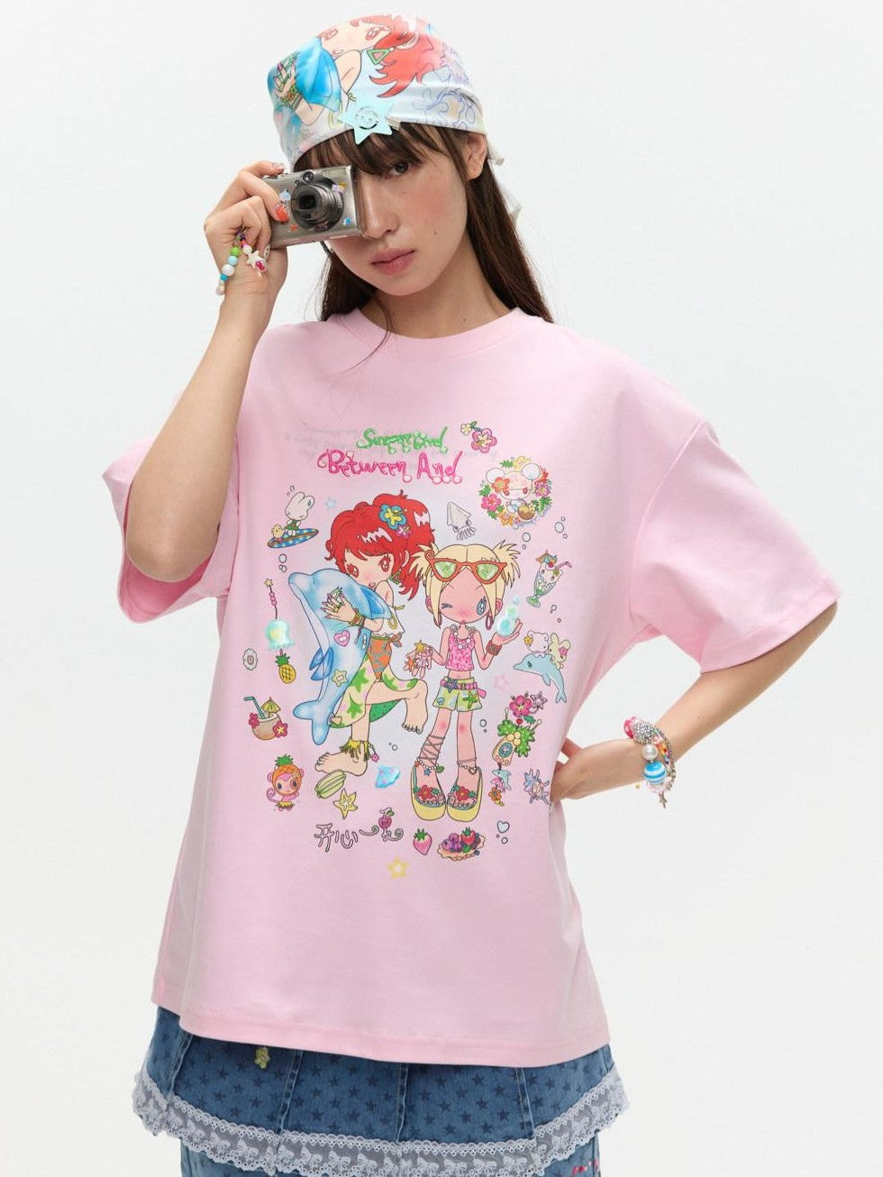 BETWEENAND Two Tone Creative Print Women&