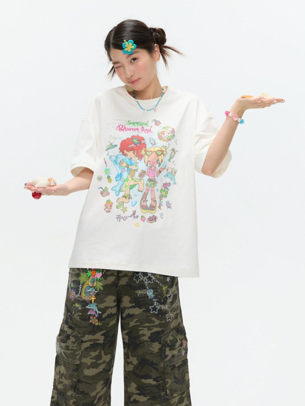 BETWEENAND Two Tone Creative Print Women&