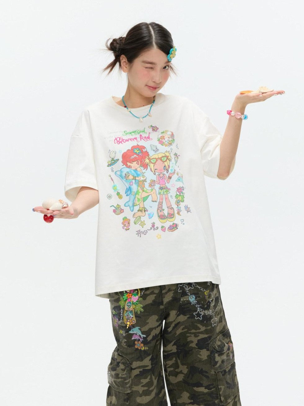 BETWEENAND Two Tone Creative Print Women&