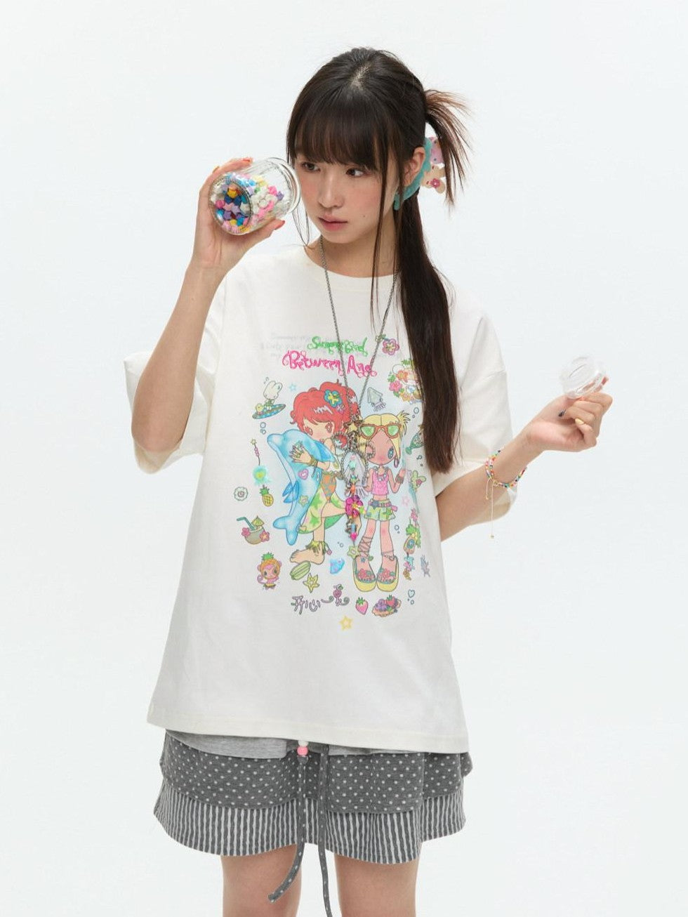 BETWEENAND Two Tone Creative Print Women&