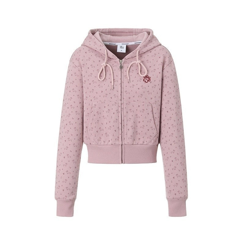 BETWEENAND_Two_Tone_Dachshund_Print_Embroidered_Hooded_Short_Women&