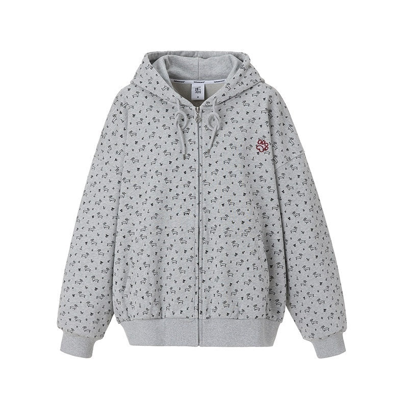 BETWEENAND_Two_Tone_Dachshund_Print_Embroidered_Hooded_Short_Women&