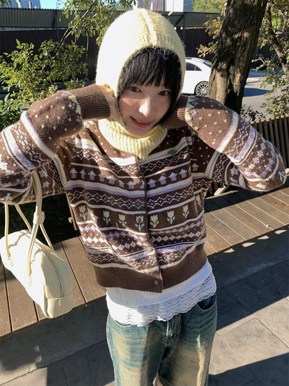 BETWEENAND Two Tone Fair Isle Jacquard Animal Women&