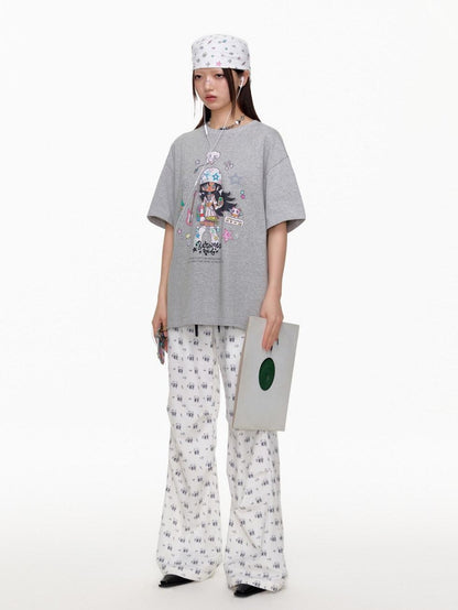 BETWEENAND Two Tone Illustration Print Half High Neck Women&
