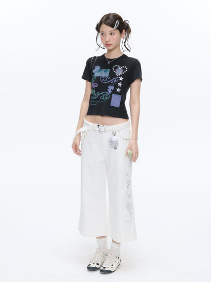 BETWEENAND Two Tone Vine Print Straight Shoulder Slim Fit Women&