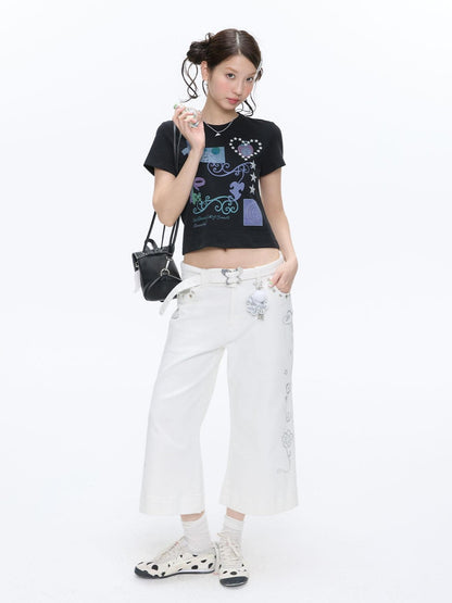 BETWEENAND Two Tone Vine Print Straight Shoulder Slim Fit Women&