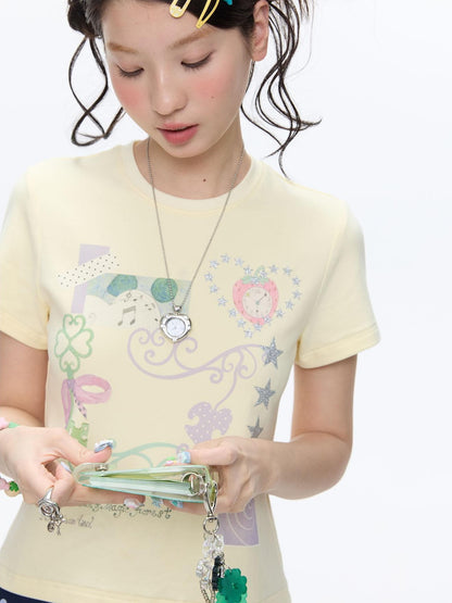BETWEENAND Two Tone Vine Print Straight Shoulder Slim Fit Women&