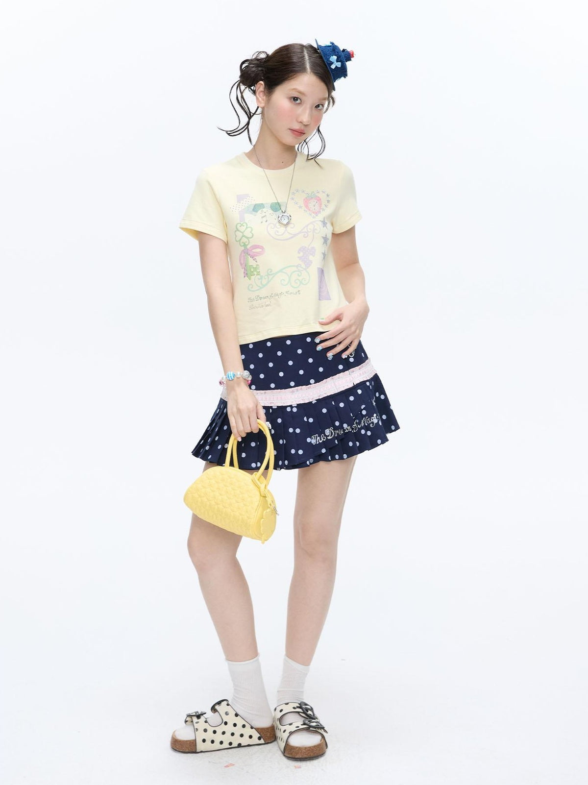 BETWEENAND Two Tone Vine Print Straight Shoulder Slim Fit Women&