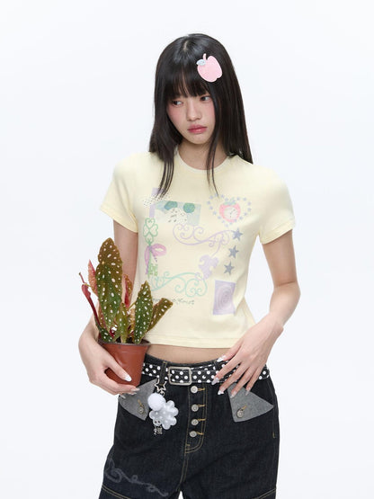 BETWEENAND Two Tone Vine Print Straight Shoulder Slim Fit Women&