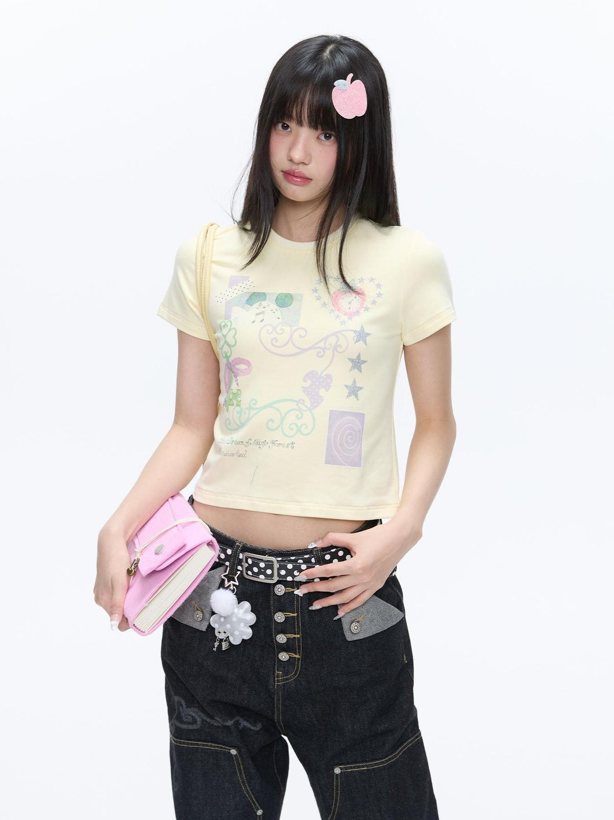 BETWEENAND Two Tone Vine Print Straight Shoulder Slim Fit Women&