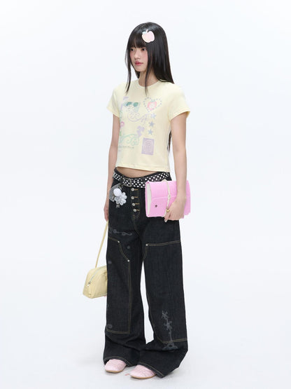 BETWEENAND Two Tone Vine Print Straight Shoulder Slim Fit Women&