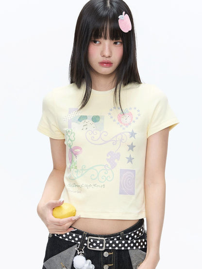 BETWEENAND Two Tone Vine Print Straight Shoulder Slim Fit Women&