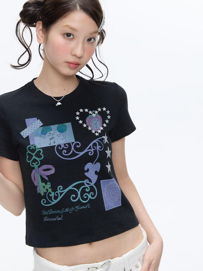 BETWEENAND Two Tone Vine Print Straight Shoulder Slim Fit Women&