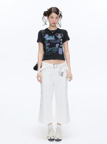BETWEENAND Two Tone Vine Print Straight Shoulder Slim Fit Women&