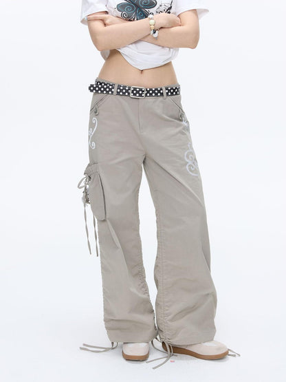 BETWEENAND Vine Embroidery Pleated Dual Drawstring Women&