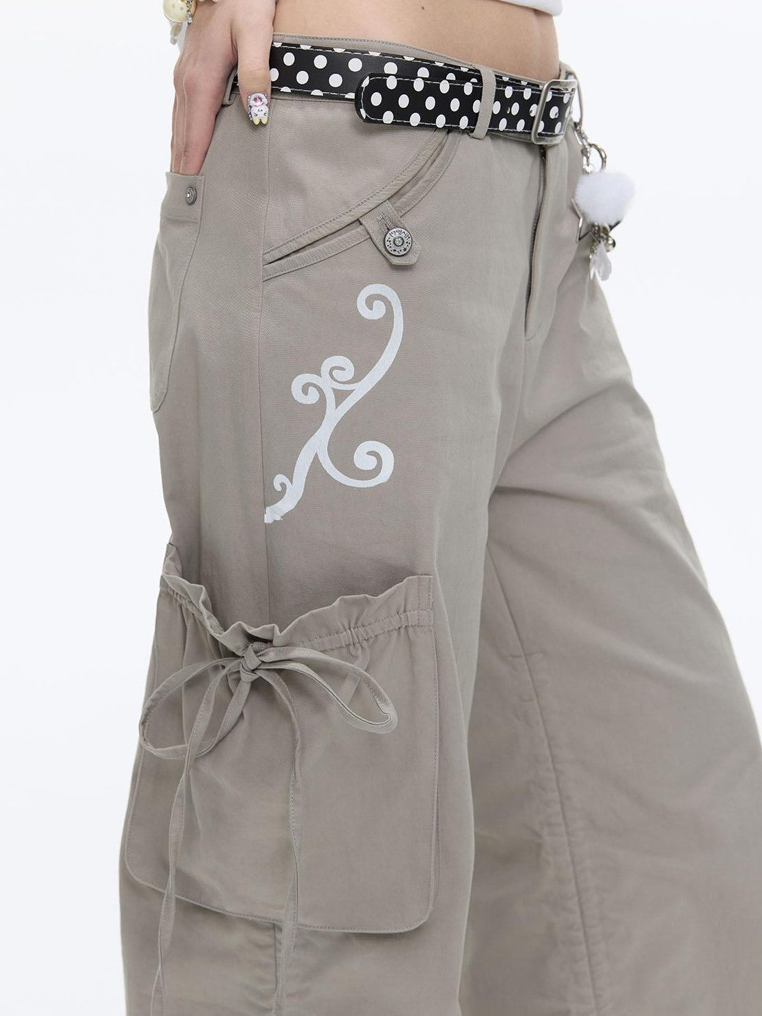 BETWEENAND Vine Embroidery Pleated Dual Drawstring Women&