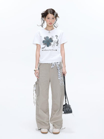 BETWEENAND Vine Embroidery Pleated Dual Drawstring Women&