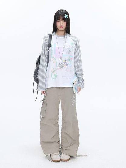 BETWEENAND Vine Embroidery Pleated Dual Drawstring Women&