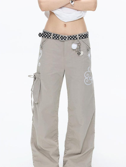 BETWEENAND Vine Embroidery Pleated Dual Drawstring Women&