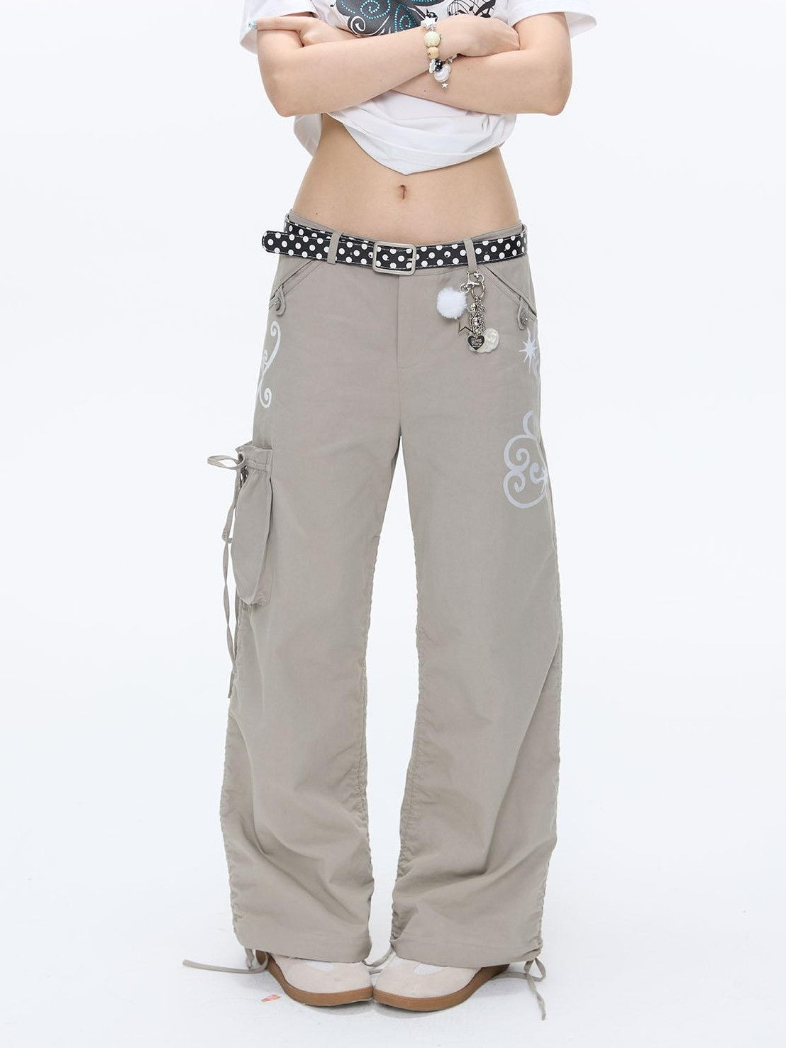 BETWEENAND Vine Embroidery Pleated Dual Drawstring Women&