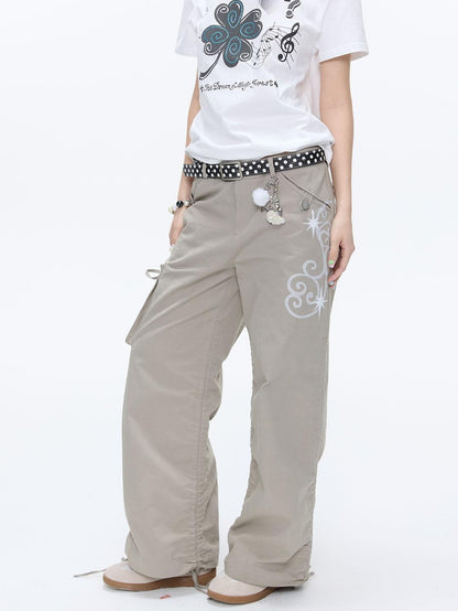 BETWEENAND Vine Embroidery Pleated Dual Drawstring Women&