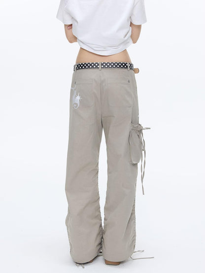 BETWEENAND Vine Embroidery Pleated Dual Drawstring Women&