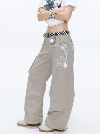 BETWEENAND Vine Embroidery Pleated Dual Drawstring Women&