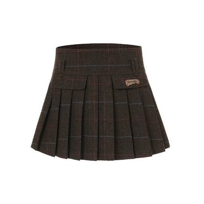 BETWEENAND_Vintage_Brown_Plaid_A_Line_Pleated_Women&