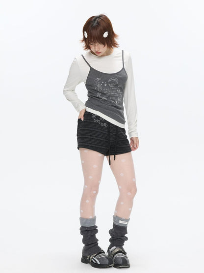 BETWEENAND Vintage Dark Gray Striped Straight Rhinestone Women&