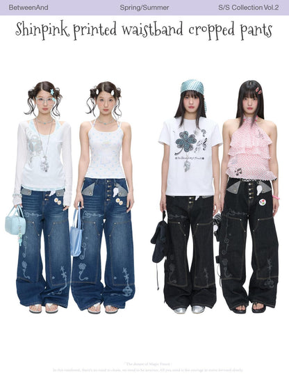BETWEENAND Vintage Film Studded Washed Two Tone Print Women&