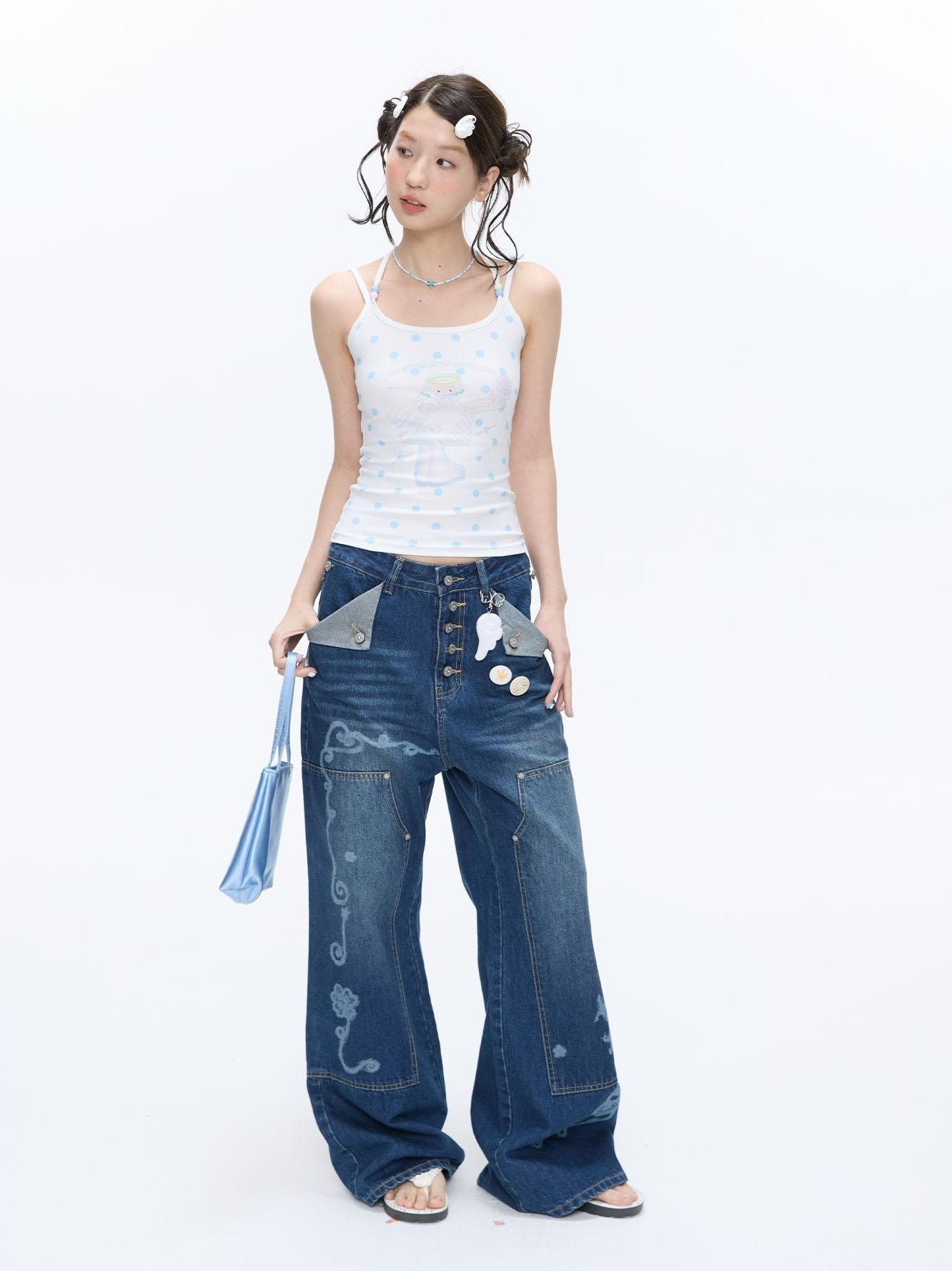 BETWEENAND Vintage Film Studded Washed Two Tone Print Women&