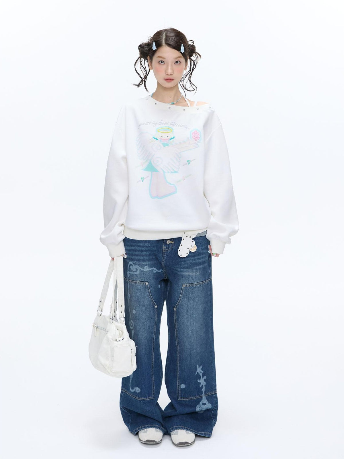 BETWEENAND Vintage Film Studded Washed Two Tone Print Women&