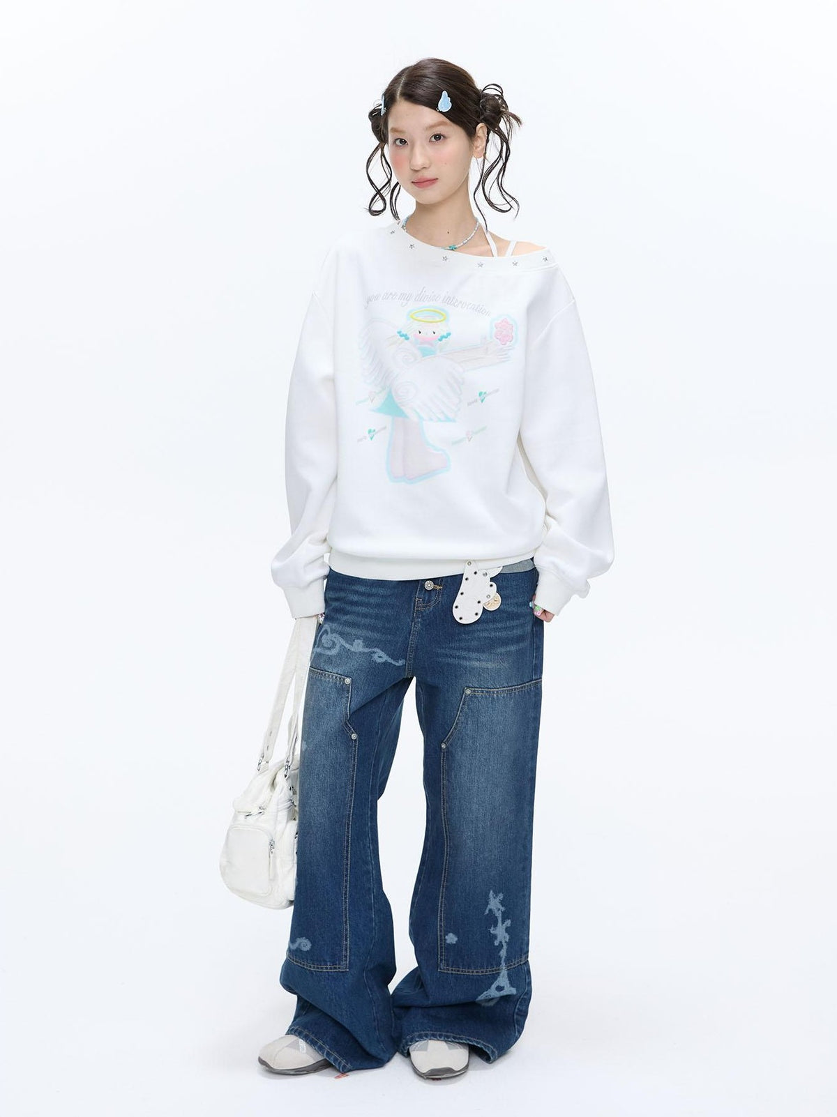 BETWEENAND Vintage Film Studded Washed Two Tone Print Women&