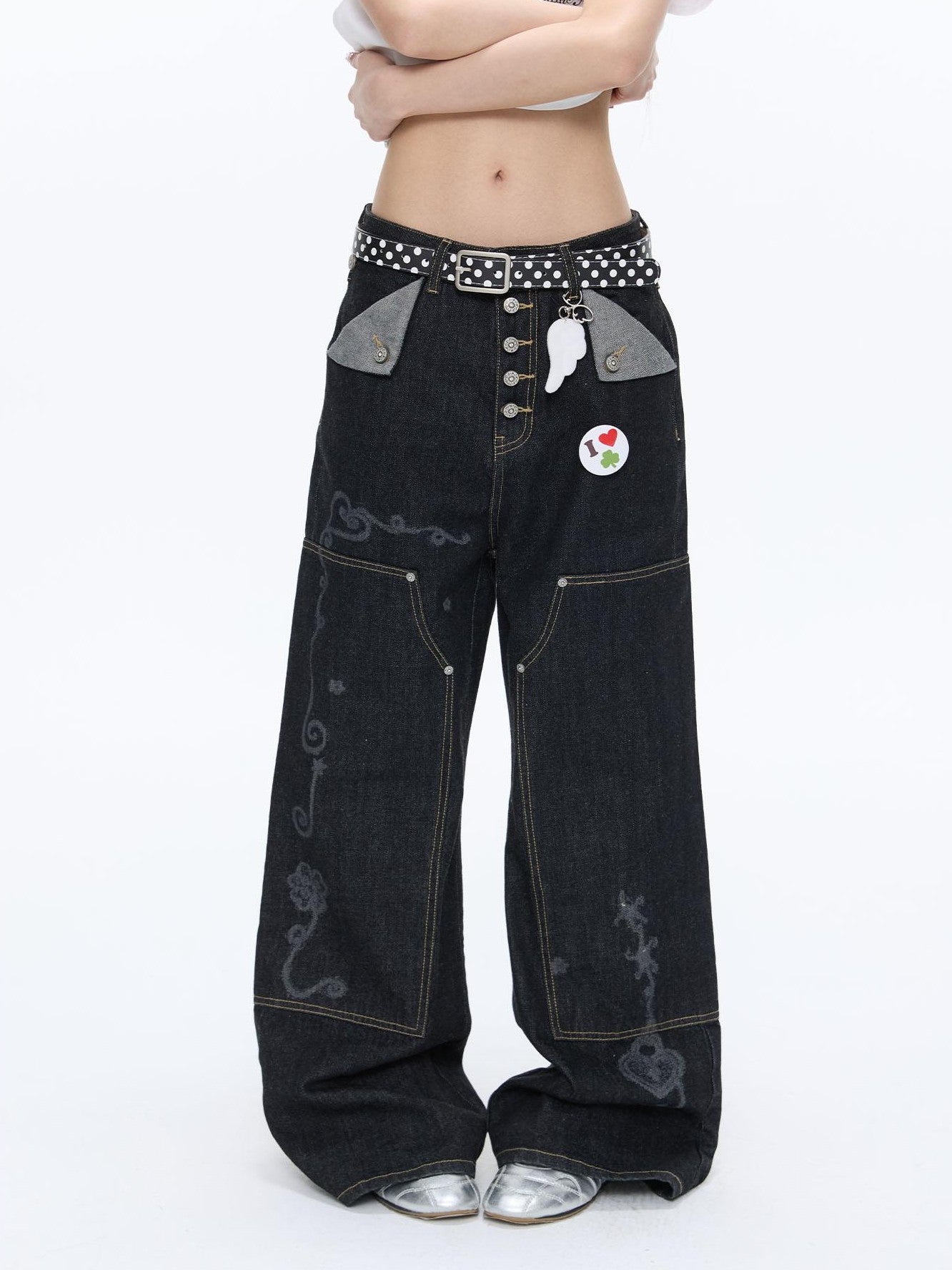 BETWEENAND Vintage Film Studded Washed Two Tone Print Women&