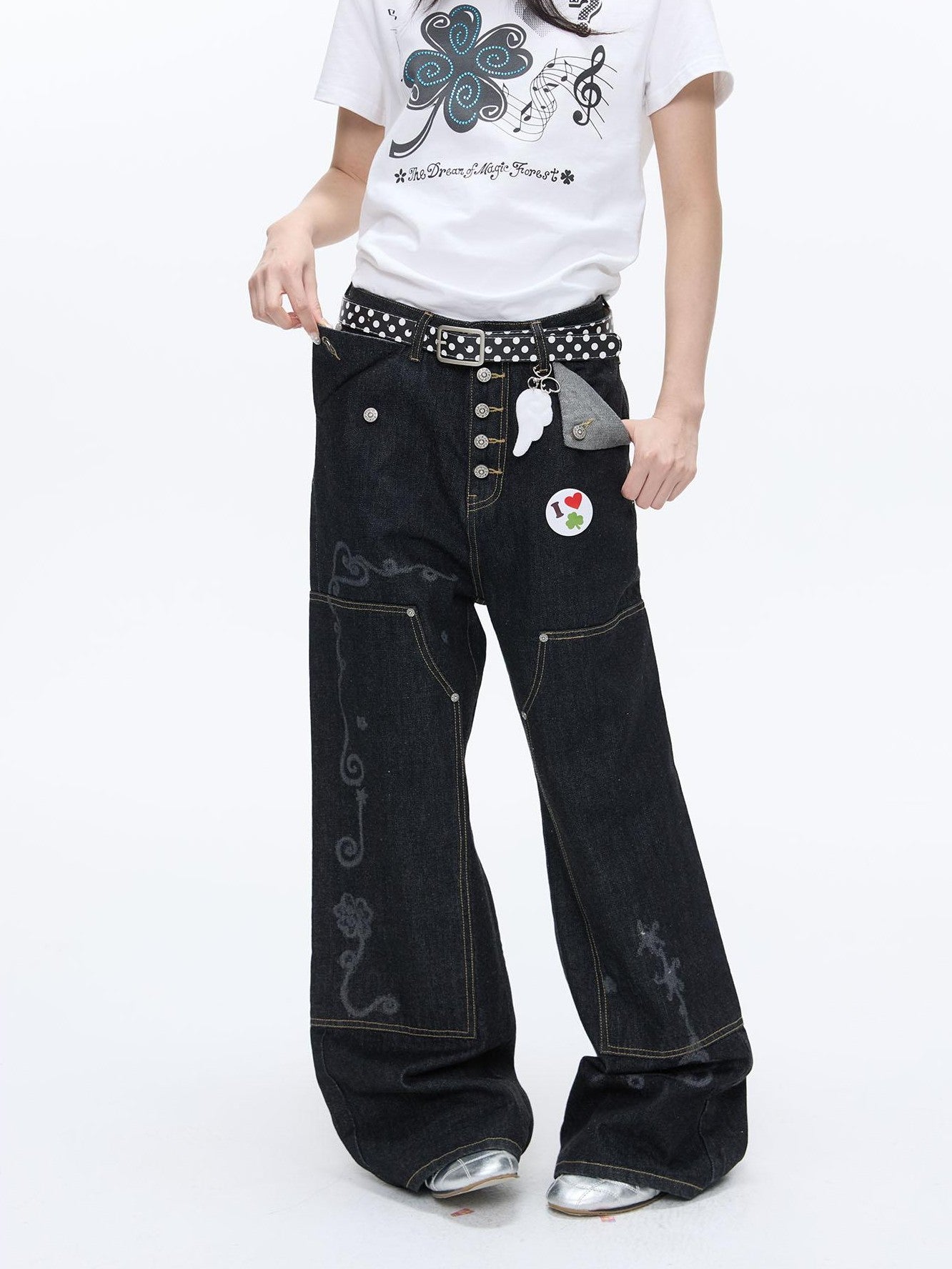 BETWEENAND Vintage Film Studded Washed Two Tone Print Women&
