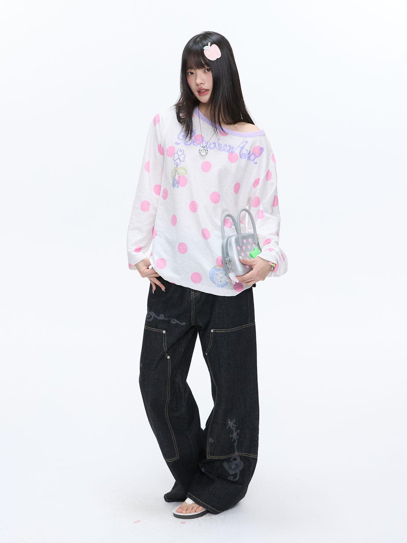 BETWEENAND Vintage Film Studded Washed Two Tone Print Women&