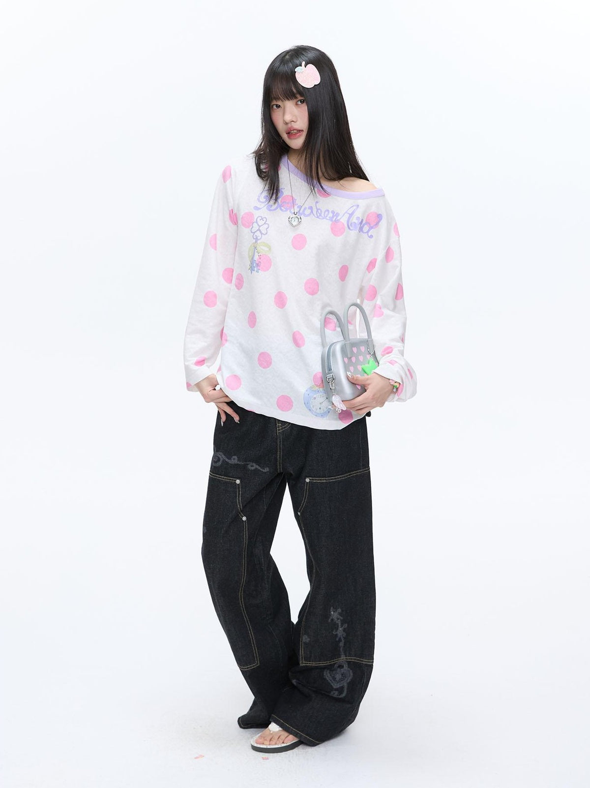 BETWEENAND Vintage Film Studded Washed Two Tone Print Women&