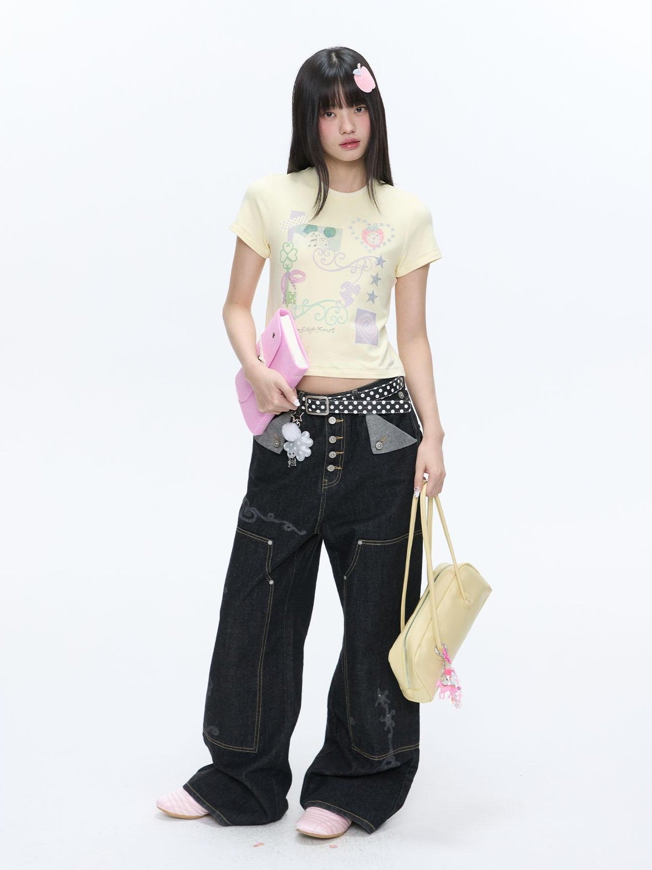 BETWEENAND Vintage Film Studded Washed Two Tone Print Women&
