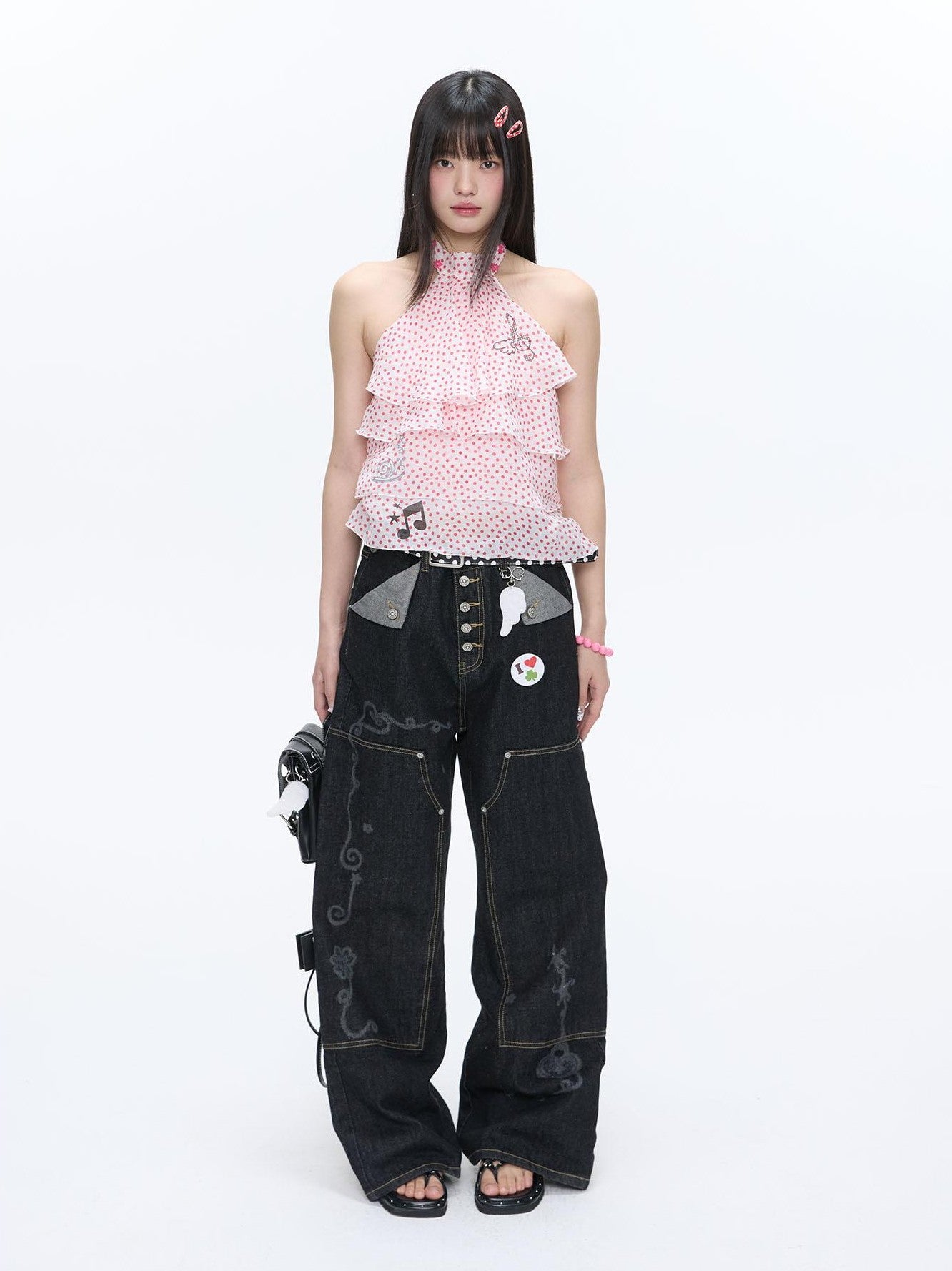 BETWEENAND Vintage Film Studded Washed Two Tone Print Women&