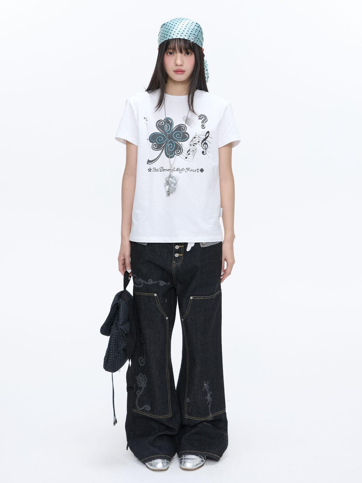 BETWEENAND Vintage Film Studded Washed Two Tone Print Women&