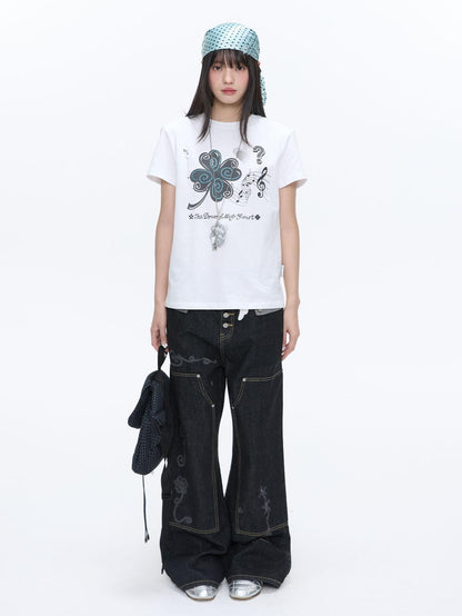 BETWEENAND Vintage Film Studded Washed Two Tone Print Women&