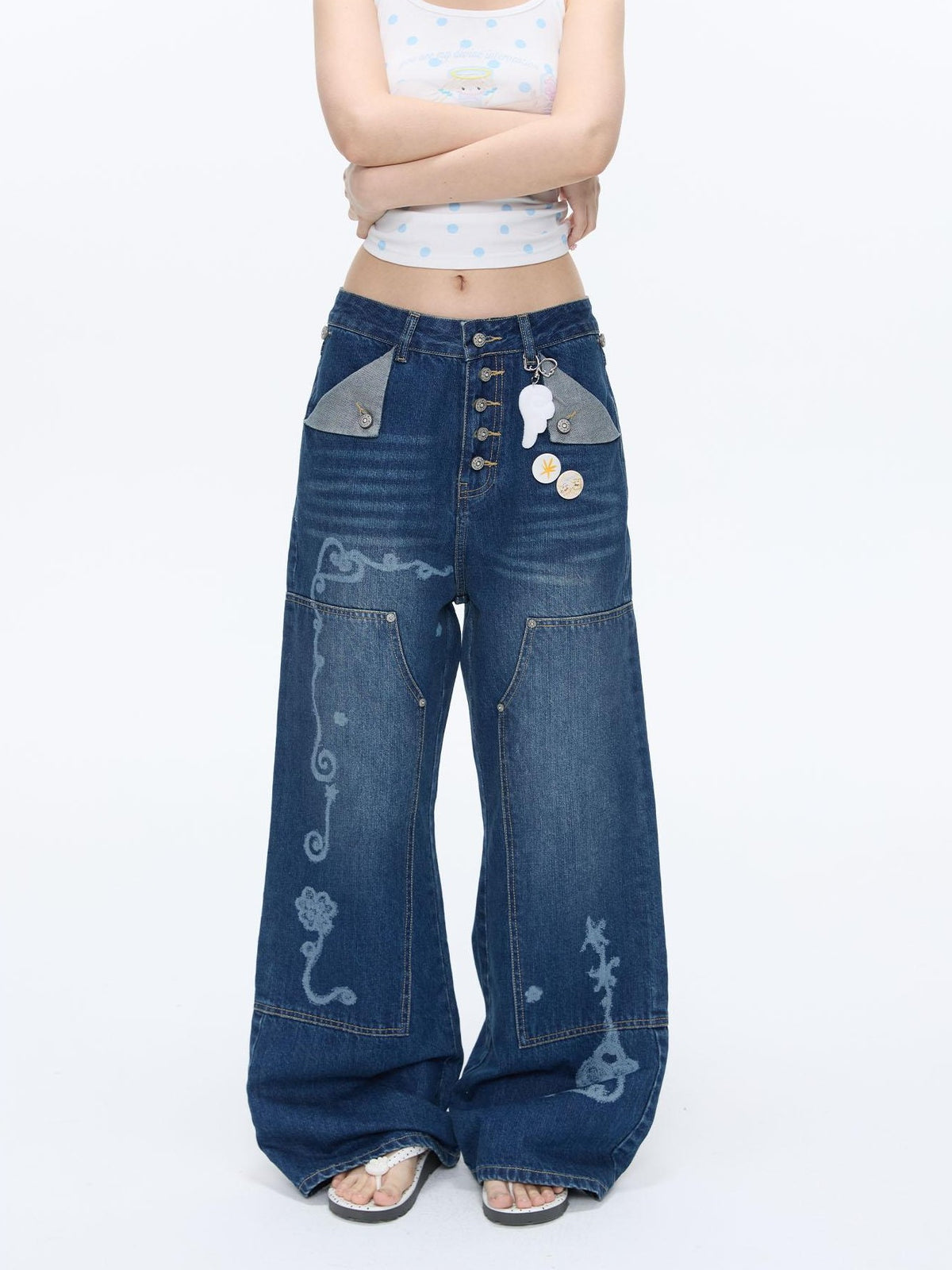 BETWEENAND Vintage Film Studded Washed Two Tone Print Women&
